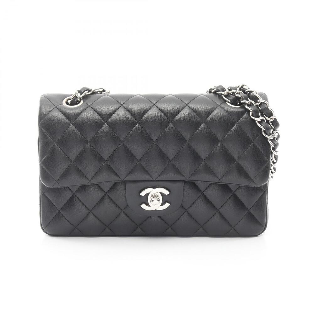 Chanel Matelasse Double Flap Shoulder Bag Lambskin Sheepskin Black
